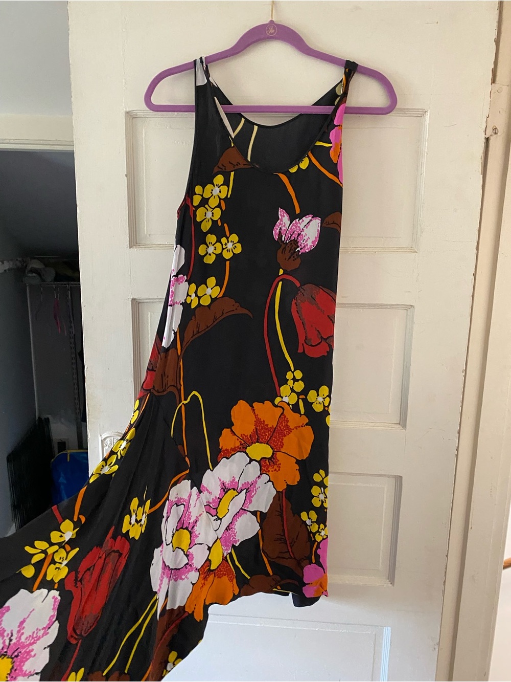 Marni Black Maxi Dress with Pink, Orange, Yellow & Brown Floral Print